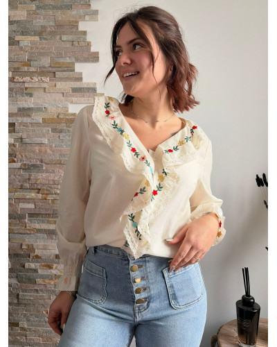 JADE | Blouse coton volants et broderie