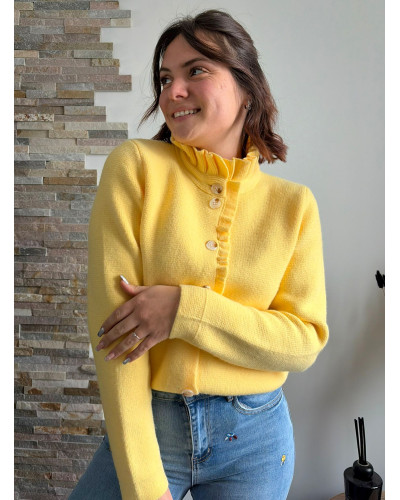 YOLANDE | Gilet veste jaune col volant