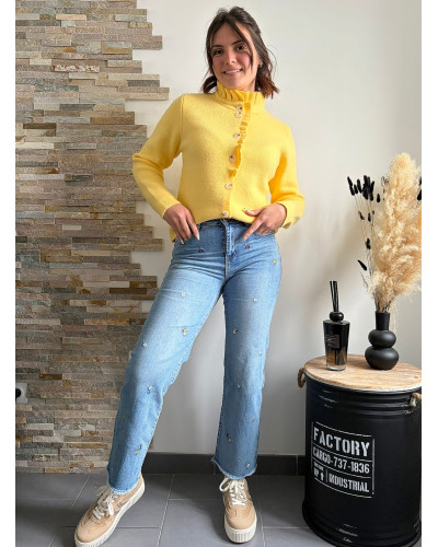 FLORIAN | Jean wide leg broderie fleurie