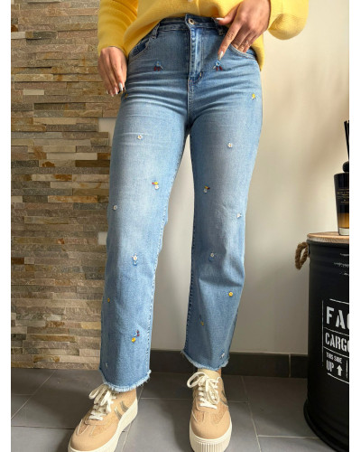 FLORIAN | Jean wide leg broderie fleurie