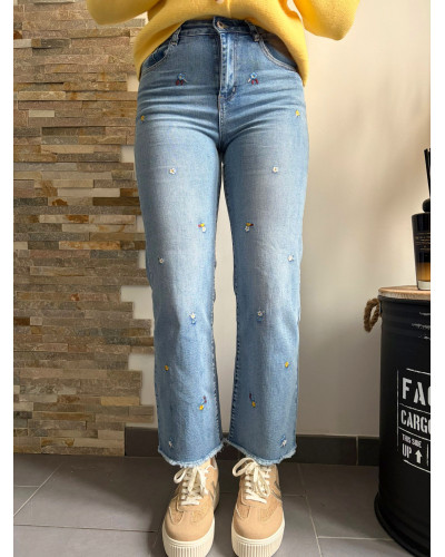 FLORIAN | Jean wide leg broderie fleurie