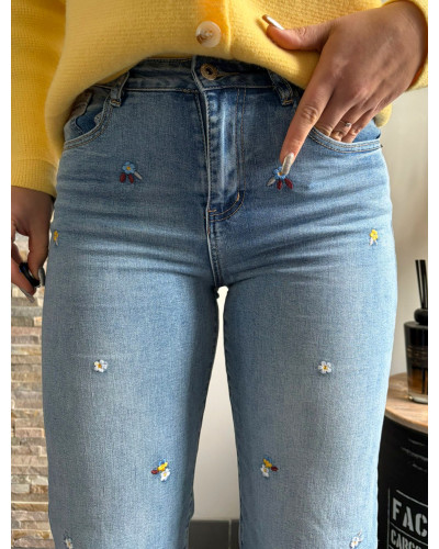 FLORIAN | Jean wide leg broderie fleurie