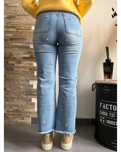 FLORIAN | Jean wide leg broderie fleurie