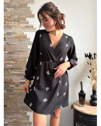 DAPHNEE | Robe noire fluide à motifs
