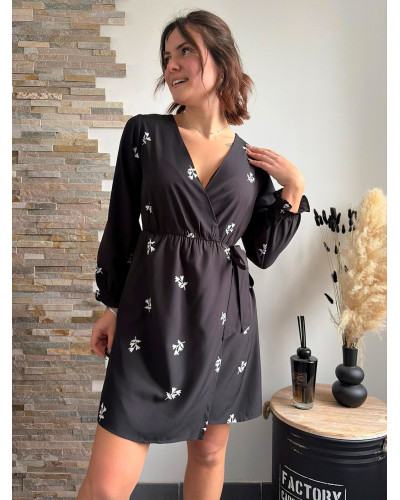 DAPHNEE | Robe noire fluide à motifs