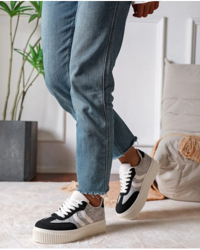 BIANCA | Baskets tweed grise et noire