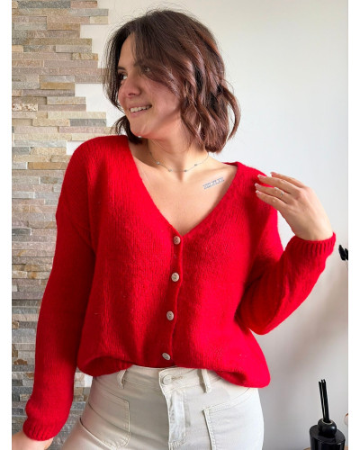 CLOVIS | Gilet rouge boutons nacrés