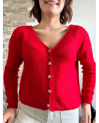 CLOVIS | Gilet rouge boutons nacrés