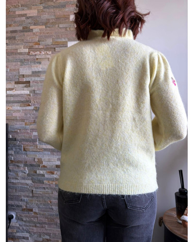 BRUNO | Gilet fleuri jaune col volant