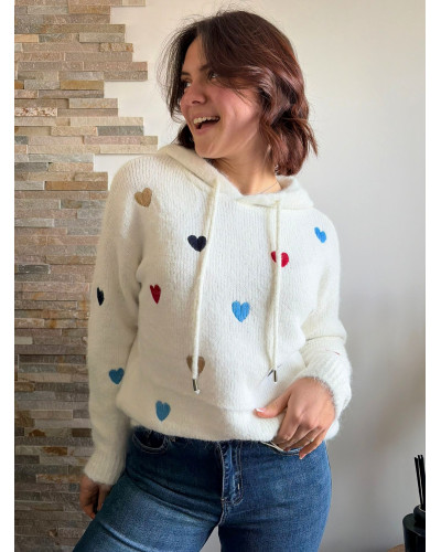 RAOUL | Pull à capuche parsemé de coeurs