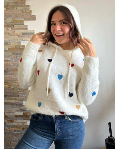 RAOUL | Pull à capuche parsemé de coeurs