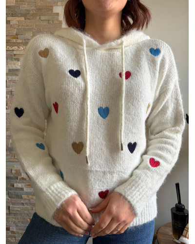 RAOUL | Pull à capuche parsemé de coeurs