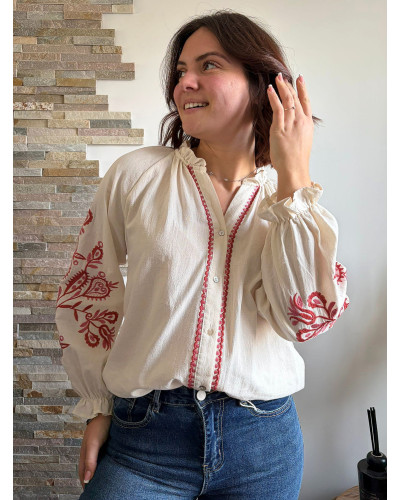 VALENTINE | Blouse coton écru broderie