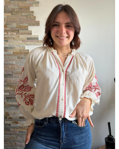VALENTINE | Blouse coton écru broderie