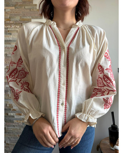VALENTINE | Blouse coton écru broderie