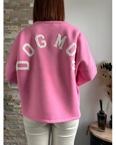JULIEN | Sweat rose inscription DOG MOM dans le dos