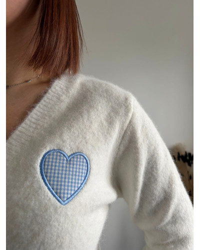 JASON | Pull coeur vichy bleu