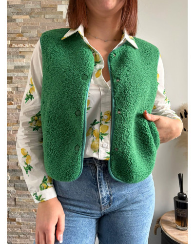 GUILLAUME | Gilet sans manche en sherpa vert