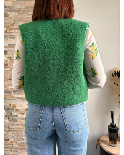 GUILLAUME | Gilet sans manche en sherpa vert
