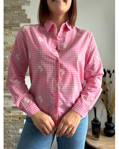 BERENGERE | Chemise vichy rose avec broderie