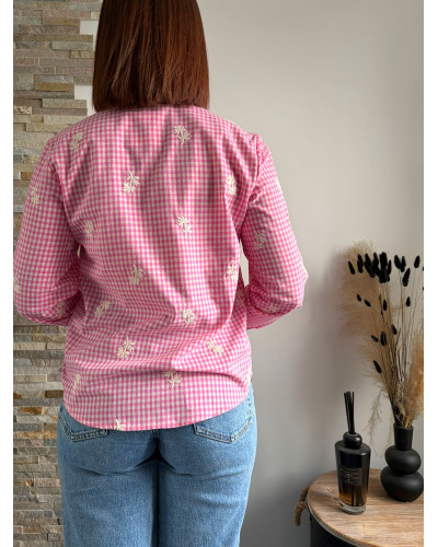 BERENGERE | Chemise vichy rose avec broderie
