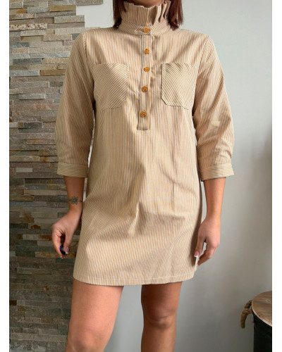 CHRISTINE | Robe chemise rayée beige