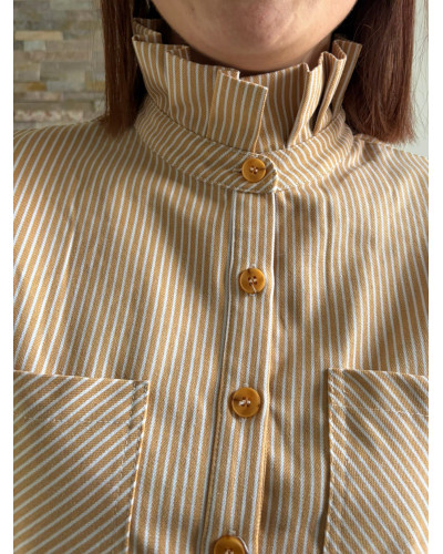 CHRISTINE | Robe chemise rayée beige