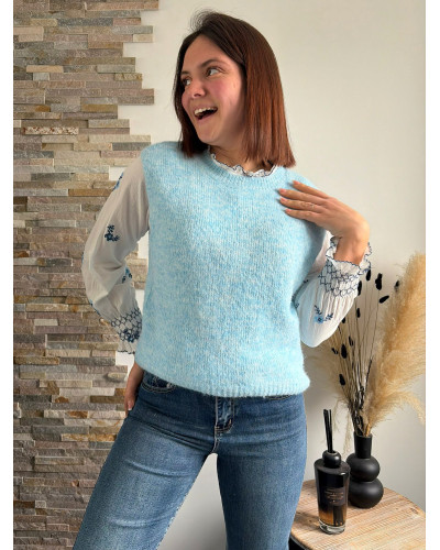 XAVIER | Pull sans manche bleu