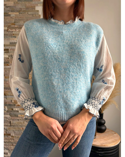 XAVIER | Pull sans manche bleu