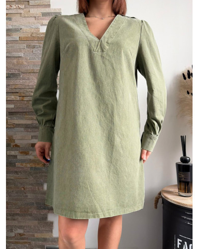 LOUISE | Robe en jean coupe droite kaki