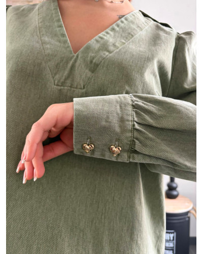 LOUISE | Robe en jean coupe droite kaki