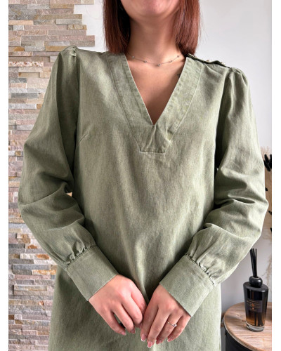 LOUISE | Robe en jean coupe droite kaki