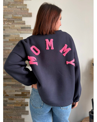 MARLEY | Sweat bleu marine inscription MOMMY dans le dos