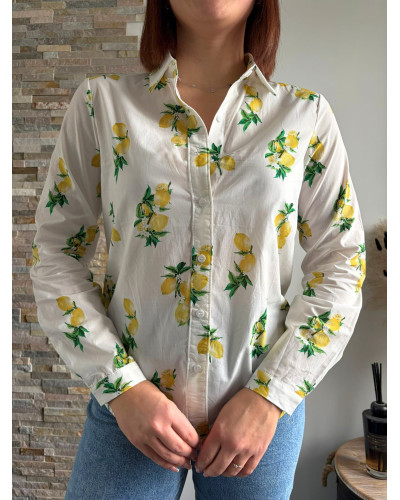 GERALDINE | Chemise blanche imprimé citron