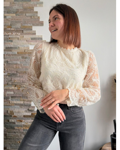NADINE | Blouse écrue en dentelle