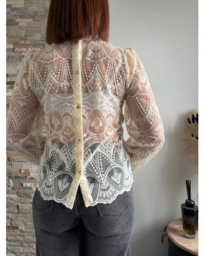NADINE | Blouse écrue en dentelle