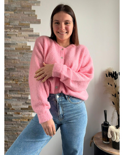 LEONARD | Gilet rose avec boutons nacrés