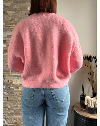 LEONARD | Gilet rose avec boutons nacrés