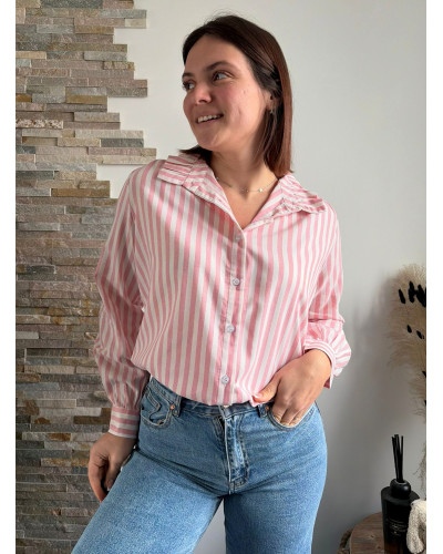 CAMELIA | Chemise rayé rose avec col volant