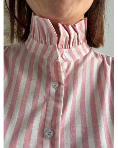 CAMELIA | Chemise rayé rose avec col volant