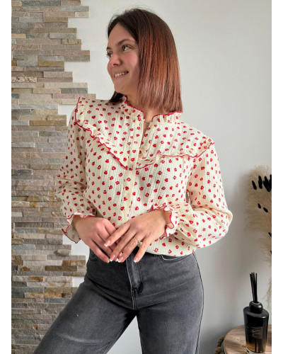 JOSY | Blouse écrue en gaze de coton fleurie