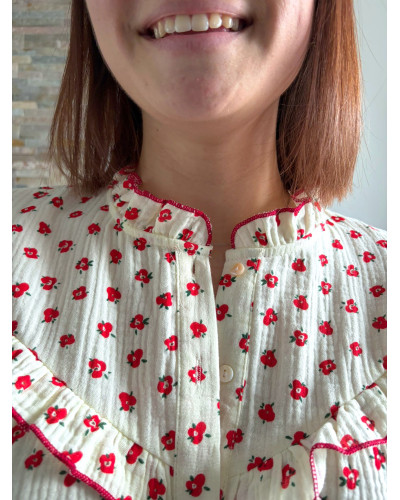 JOSY | Blouse écrue en gaze de coton fleurie