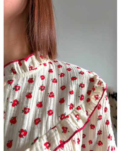 JOSY | Blouse écrue en gaze de coton fleurie