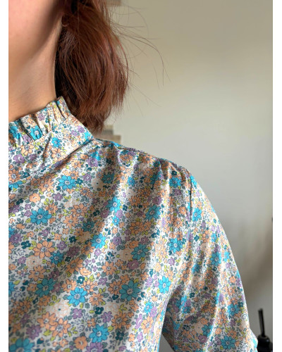 FLORA | Blouse en coton liberty bleu
