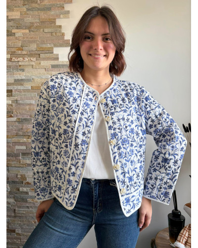 CHARLOTTE | Veste gaze de coton imprimé bleu