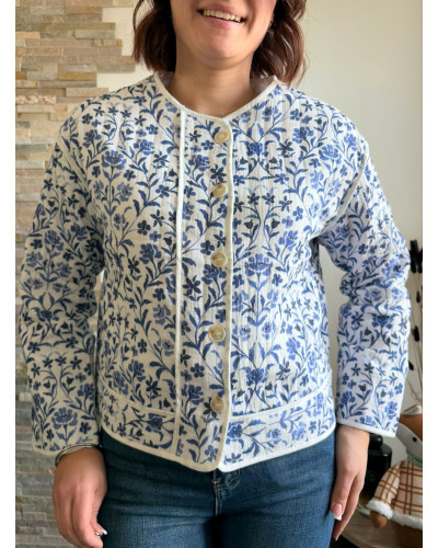 CHARLOTTE | Veste gaze de coton imprimé bleu
