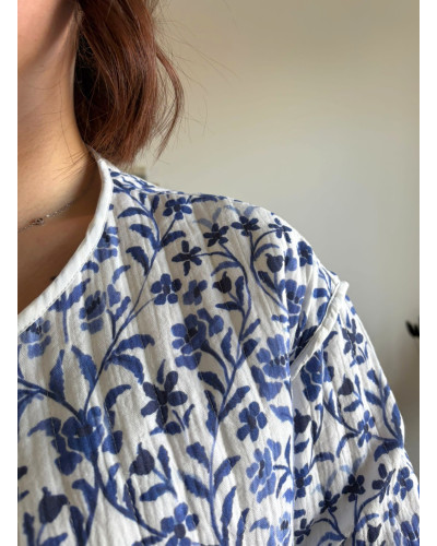 CHARLOTTE | Veste gaze de coton imprimé bleu