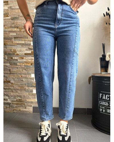 FRANCK | Jean balloon bleu avec élasthanne