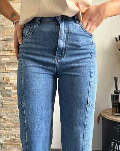 FRANCK | Jean balloon bleu avec élasthanne