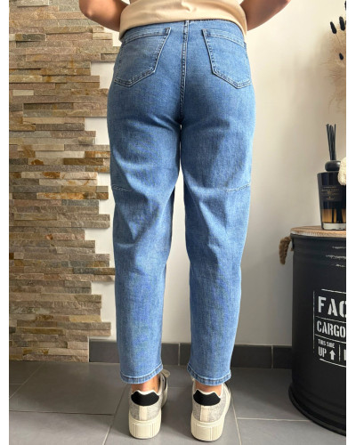 FRANCK | Jean balloon bleu avec élasthanne